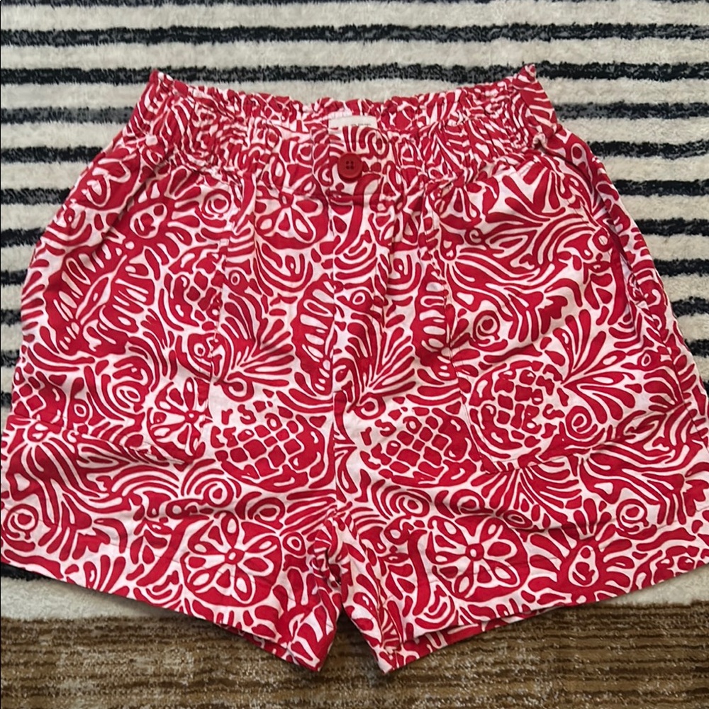 LOFT Red High Waist Shorts with Abstract Pattern